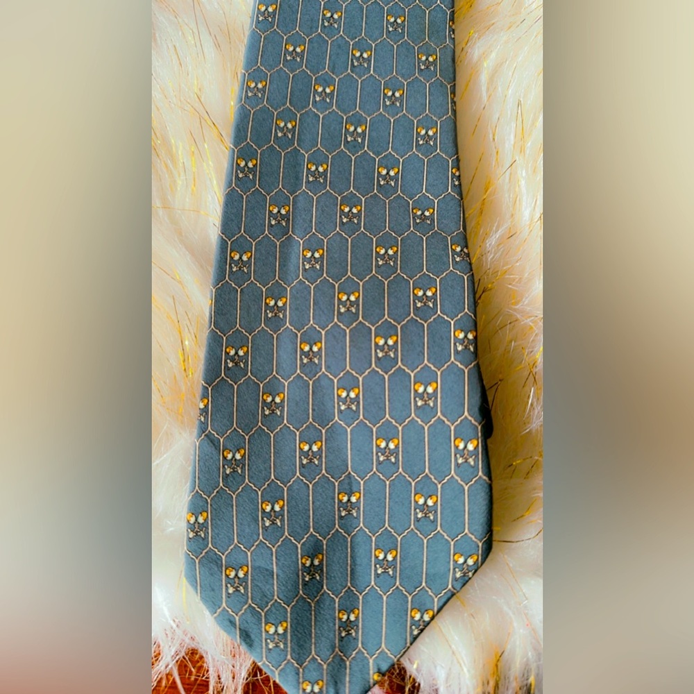 CHLOE silk tie, blue and yellow, made in France, very good condition